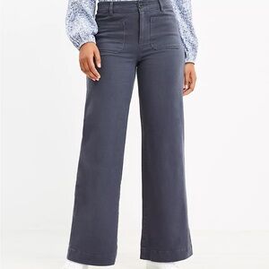 LOFT Gray Flare Wide-Leg Jeans in Twill